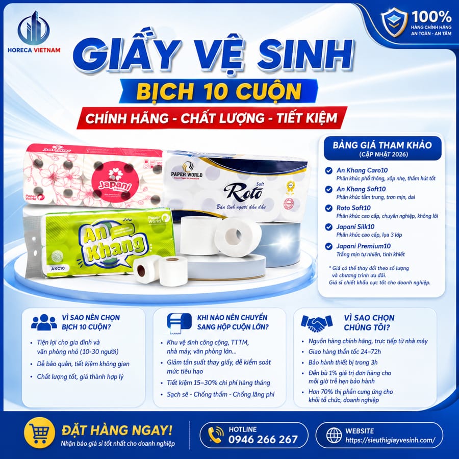 Cung cấp giấy vệ sinh bịch 10 cuộn vừa mềm mịn, an toàn