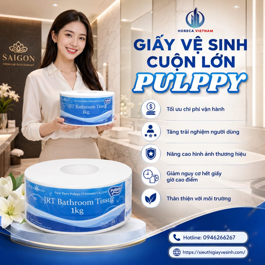 Cung cấp giấy vệ sinh cuộn lớn 1kg cho nơi đông người tại Horeca Việt Nam