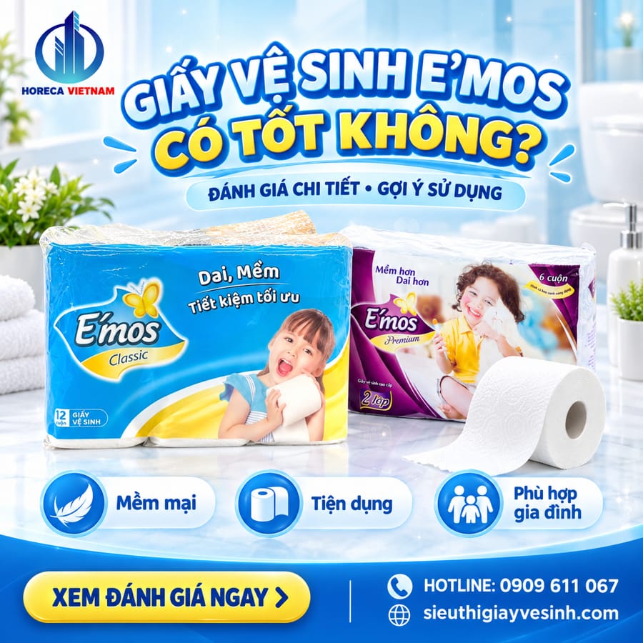 Giấy vệ sinh E'mos nổi lên như một trong những sự lựa chọn hàng đầu tại Việt Nam, xuất hiện từ các kệ siêu thị lớn cho đến không gian phòng tắm của hàng triệu gia đình.