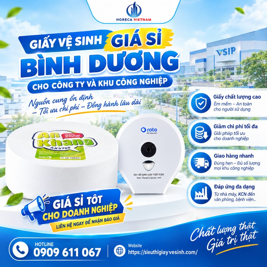 Horeca Việt Nam nguồn cung cấp giấy vệ sinh giá sỉ Bình Dương mang tính hệ thống, chuyên nghiệp và tối ưu chi phí triệt để.