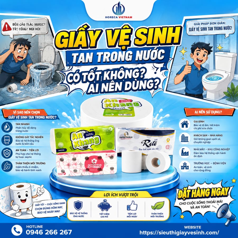 Horeca Việt Nam cung cấp giấy vệ sinh tan trong nước uy tín